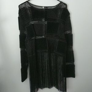 Topshop Boutique knitted mesh Crochet suede top
